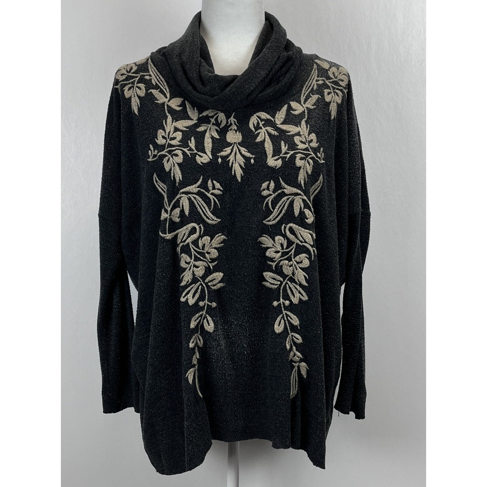 Johnny Was Rimmel Knit Shirt Sz XS READ Cowl Neck Embroidered Oversized